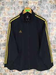 Adidas Black And Gold Jacket Womens Adidas Firebird Jacket Large Vintage 90 S Adidas Three Stripes Gold Sportswear Black Track Top Adid Adidas Jacket Women Adidas Windbreaker Adidas Three Stripes