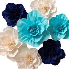 Hanging tissue paper flowers giant wedding occasion paper flowers backdrop type of artificial flower wall for wedding. Paper Flower Decorations Crepe Paper Flowers Giant Paper Flowers Navy Blue Light Blue White Set Of 7 Large Paper Flowers For Wedding Backdrop Nursery Wall Decorations Baby Shower Artificial Flowers Amazon Com Au