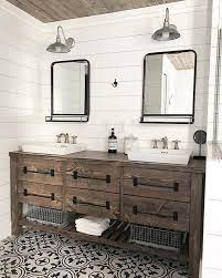 Rustic bathroom vanities are an attractive option for people who like unique bathroom designs. This Solid Wood Rustic Farmhouse Style Double Bath Vanity Features 4 Or 6 Roomy Wooden Bathroom Vanity Bathroom Farmhouse Style Farmhouse Bathroom Vanity