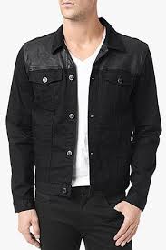 Leather Paneled Jean Jacket In No Fade Black Black Black 7fam Denim Jacket Denim Jacket Men Black Denim Jacket