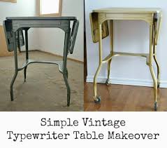 Vintage Typewriter Table Makeover Rust Oleum Universal Metallic In Pure Gold Dans Le Lakehouse Table Makeover Vintage Typewriters Furniture Makeover