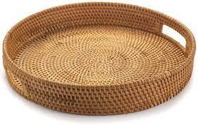 Natural rattan serving tray with handles, handmade round wicker bread basket tray, woven baskets for fruit bread parties coffee breakfast round decorative tray (set of 2) by bayou breeze $179.99 ($90.00 per item) Amazon Com Rattan Round Serving Tray Hand Woven Serving Basket With Cut Out Handles Wicker Fruit Bread Serving Basket 11 8 Inch Serving Trays