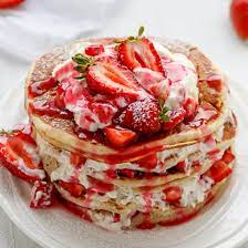 We add nonfat vanilla greek yogurt to whipped cream to lighten up the view image. Strawberry Shortcake Pancakes Foodgawker