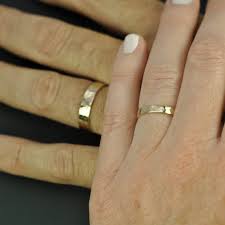 Yellow Gold Wedding Band Set 3mm And 5mm 14k Gold Rings Hammered Texture Matte Finish Gold Wedding Band Sets Yellow Gold Wedding Band Sets Wedding Band Sets