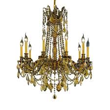 Elegant Lighting 10 Light French Gold Chandelier With Teak Smoky Crystal El9210d28fg Gt Rc The Home Depot
