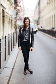 Black Jeans And Dark Brown Boots Women S Black Leather Biker Jacket Grey Print Crew Neck T Shirt Black Skinny Jeans Dark Brown Leather Lace Up Flat Boots Fashion Womens Fashion Edgy My Style
