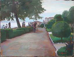 スペインの光と影,檜山健三「海のみえる散歩道」15号油彩,蘇る当時のスペイン スペインの光と影，檜山健三「海のみえる公園」15号油彩，東京芸大