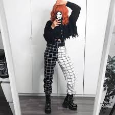 Aesthetic Black And White Plaid Pants Outfit Free Shipping Black And White Grid Jogger In 2020 Pants Women Fashion Fashion Plaid Pants Outfit