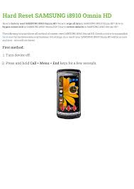 Hard Reset SAMSUNG i8910 Omnia HD ...