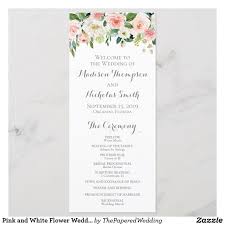 Pink And White Flower Wedding Program Cards Zazzle Com Floral Wedding Programs White Wedding Flowers Wedding Programs