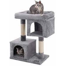 feandrea kratzbaum mit grosser 84cm plattform und 2 pluschhohlen spielhaus kletterbaum fur katzen hellgrau von songmics pct61w hellgrau evcil hayvan urunleri kedi evi evcil hayvanlar