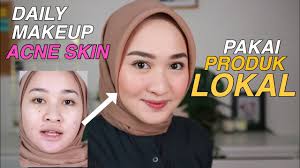Daily Makeup Kulit Berjerawat Dengan Produk Lokal Kiara Leswara Youtube