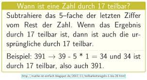 Mathe Ist Einfach Wann Ist Eine Zahl Durch 17 Teilbar Mathe Lernen Tipps Schule Lernen