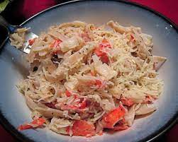 Seafood salad recipe with crabmeat and shrimp pasta.blend together by leaving the components to mean 10 minutes while preparing the penne. Garlicky Crab With Pasta Recipe Food Com Recipe Crab Recipes Crab Meat Recipes Imitation Crab Recipes