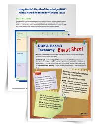 dok blooms taxonomy cheat sheet and shared reading chart