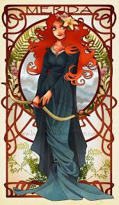 Merida Brave These Mucha Inspired Disney Princesses Are Stunning Art Nouveau Disney Disney Brave Disney Princess Art