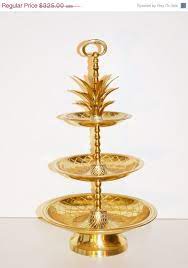Vintage Large Brass Pineapple Tray Hollywood Regency Brass Pineapple Tray 3 Tier Tidbit Server Pineapple Etagere In 2021 Pineapple Decor Pineapple Candle Holder Pineapple Candles