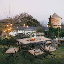 Choose an outdoor patio dining set that won't overwhelm your space. Phi Villa Outdoor Patio Dining Set 7 Pieces Metal Furniture Set 6 X Swivel Chairs With