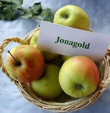 It's a cross between mellow golden delicious and tart jonathan apples, and creates a great aroma when baked in apple pies. Jonagold Wikipedia