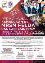 Permohonan kemasukan ke mrsm tingkatan 1 & 4 ambilan tahun 2021. Felda Air Tawar 4 Permohonan Kemasukan Ke Mrsm Felda Dan Lain Lain Mrsm Tingkatan 1 Dan 4 Tahun 2021 Dibuka Mulai 24 08 2020 04 12 2020 Terima Kasih Facebook