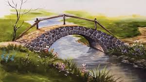How To Paint A Stone Bridge With Acrylics Part 3 Bridge Art Paintings Large Landscape Painting Bridge Painting