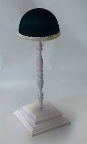 Handmade Victorian Style Wooden Millinery Hat Stand With Green Velvet Top White Trim Shabby Chic Style White Pine Base Hat Display Hat Stands Hat Rack