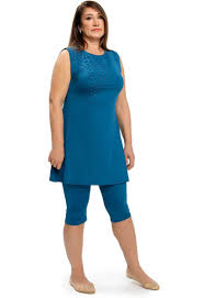 Buyuk Beden Kolsuz Kapali Mayo 191311 Petrol Mavi Mayolar Mavi Mavi Kumas