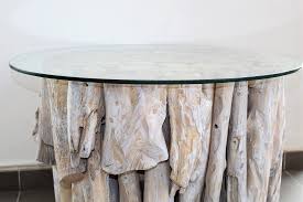 Beautiful pine tree table with rare moss. Round Log Table With Glass Top