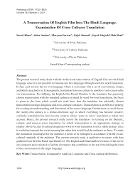 A Transcreation Of English Film Into The Hindi Language. Examination Of  Cross Cultures Translation