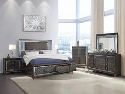 Bed shown is queen size. Sawyer Bedroom Set With Led Lighting Metalic Gray Finish Casye Furniture