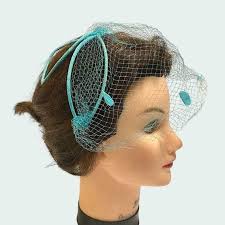 Vintage Turquoise Veiled Headband Fascinator With Flocked Polka Dots