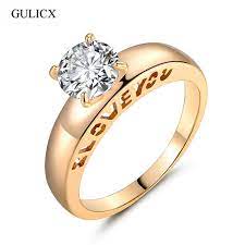 Seni Seviyorum Gulicx Moda Benzersiz Yuzuk Altin Renkli Yuzuk Kutusu Yuvarlak Kristal Ziro Couple Wedding Rings Wedding Rings For Women Womens Engagement Rings