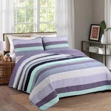 Purple bedspreads and comforters | odessa purple velour bedspread quilt. Cozy Line Home Fashions Amethyst Floral Lilac Lavender Periwinkle Stripe 3 Piece Purple Aqua Blue Cotton King Quilt Bedding Set Bb20180105k The Home Depot
