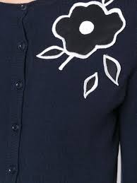 Carolina Herrera Embroidered Floral Cardigan Navy Blue Women