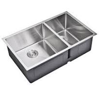 Water Creation Corner Radius 60/40 Double Bowl Stainless Steel Hand Made Undermount 33 Inch X 20 Inch Sink