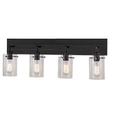 Attach the hampton bay exterior wall lantern to the junction box or fixture crossbar. Hampton Bay Regan 29 13 In 4 Light Espresso Vanity Light With Clear Glass Shades Ds19069 The Home Depot In 2021 Vanity Lighting Glass Shades Black Vanity Light