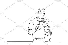 Young Man Browsing Cell Phone In 2020 Continuous Line Drawing Man Young Man