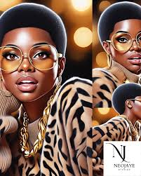 Digital airbrush cartoon realistic illustration of an African American  woman knitting