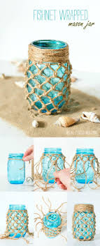 Diy Fishnet Wrapped Mason Jars For Beach Wedding Ideas Mason Jar Crafts Diy Mason Jar Diy Jar Diy