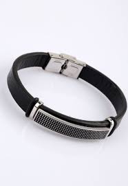 Siyah Deri Celik Erkek Bileklik Blk1265 Men Bracelet Bileklik Siyah Deri Deri