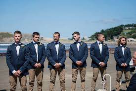 A Summer Wedding Look Pair A Lightweight Blazer With A Shirt And Chinos It S An Opportunity To Add Mens Wedding Attire Casual Groomsmen Attire Khaki Wedding