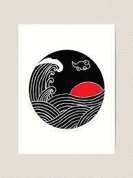 Red Sun And Japanese Waves Symbol Art Print By Polishthestone Redbubble Tattoo Wall Art Waves Symbol Japanese Waves