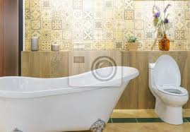 Moderne badbeleuchtung ist vielseitig moderne bäder setzen auf eine kombination verschiedener leuchten, die sich getrennt schalten lassen. Moderner Badezimmerinnenraum Mit Beleuchtung Weisse Toilette Fototapete Fototapeten Myloview De