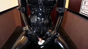 【latex】Rubber doll girl drinking her own piss at an Internet cafe