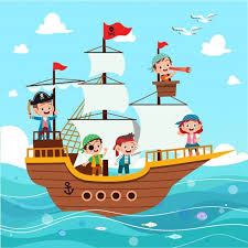 Group Of Cartoon Pirates On A Ship At The Sea Barco Animado Mar Animado Piratas