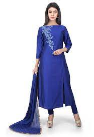 Plain Cotton Silk Straight Suit In Royal Blue Kjn2294