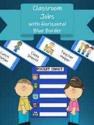 classroom job chart with horizontal blue border