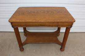 Solid quarter sawn oak neutral golden brown stain shows off the beauty of the wood 6 drawers with metal glides dimensions: Antique Solid Quarter Sawn Oak Library Office Hall Table Pillared Legs 1 Drawer Hall Table Table Desk Furniture