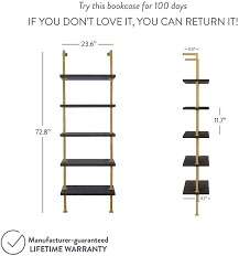 Amazon Com Nathan James Theo 5 Shelf Wood Ladder Bookcase With Metal Frame Warm Walnut Black Kitchen Dining In 2020 Modern Bookcase Ladder Bookshelf Wood Ladder