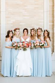Icy Blue Bridesmaid Gowns And Flower Crowns Colorful Wedding At The Fort Worth Zoo Photo Haley Rynn Ringo Blue Bridesmaid Gowns Wedding Colors Wedding